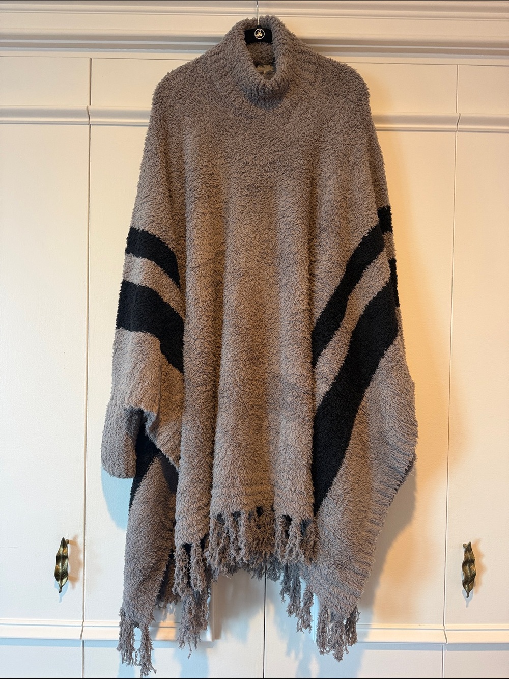 Barefoot Dreams CozyChic Plush Poncho in Grey & Black